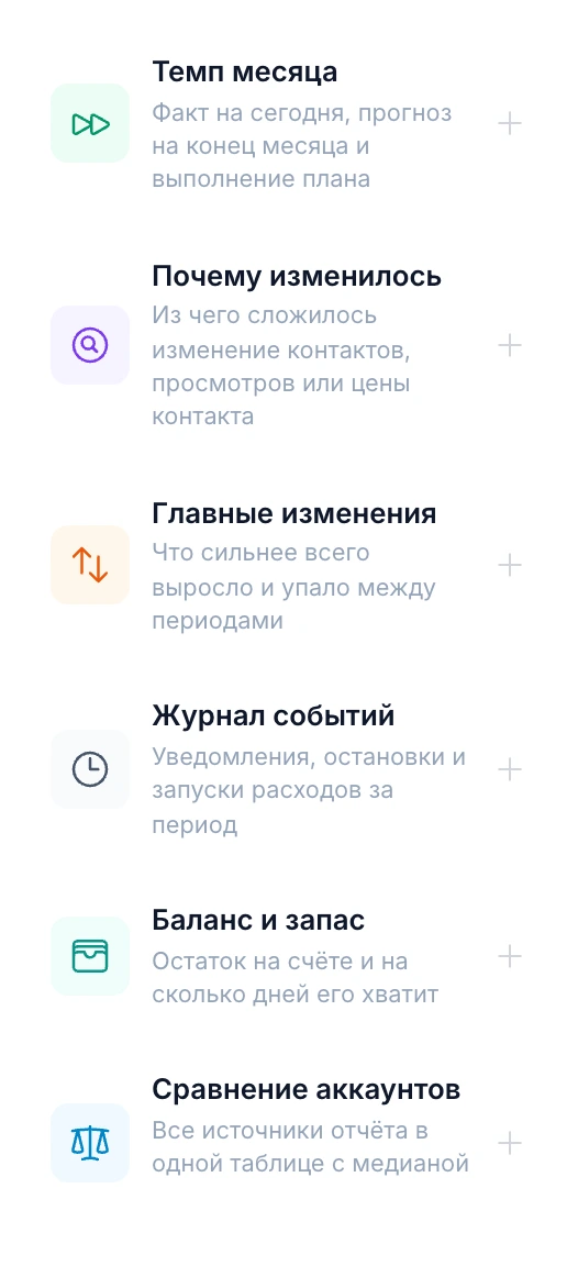 Палитра блоков в редакторе отчёта: 22 типа блоков и шаблоны