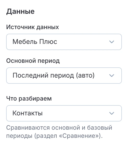 Настройки блока «Почему изменилось»: поле «Что разбираем»